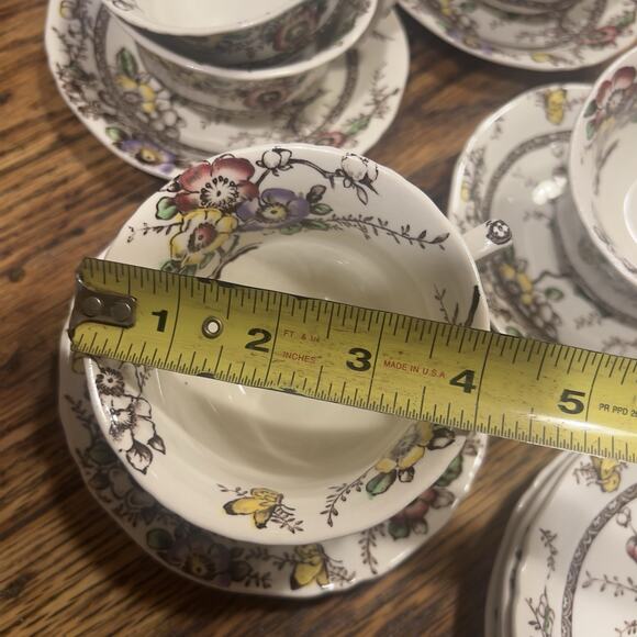 8 sets - 16 Pc - Alfred Meakin Medway dark brown Floral Cups & Saucers BUTTERFLY - Picture 13 of 16